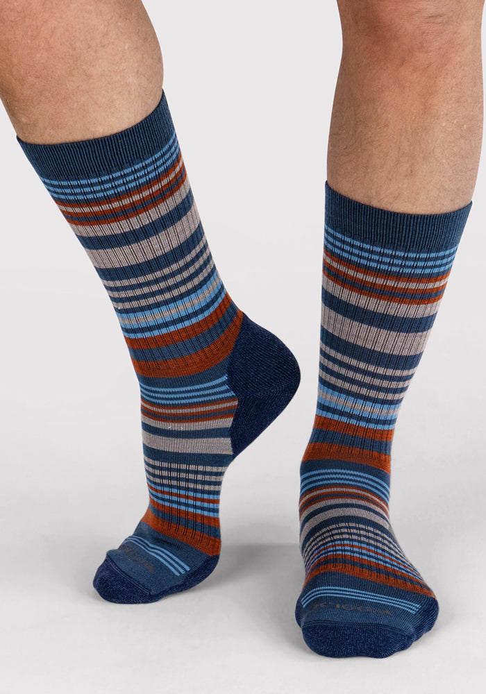 Mens Everyday Crew Socks - Majolica Blue Stripe