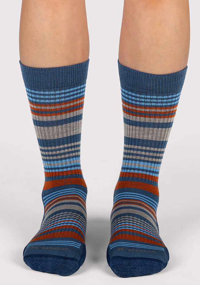 Womens Everyday Crew Socks - Majolica Blue Stripe