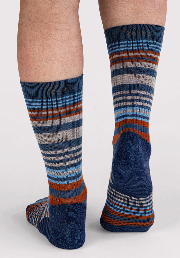 Mens Everyday Crew Socks - Majolica Blue Stripe