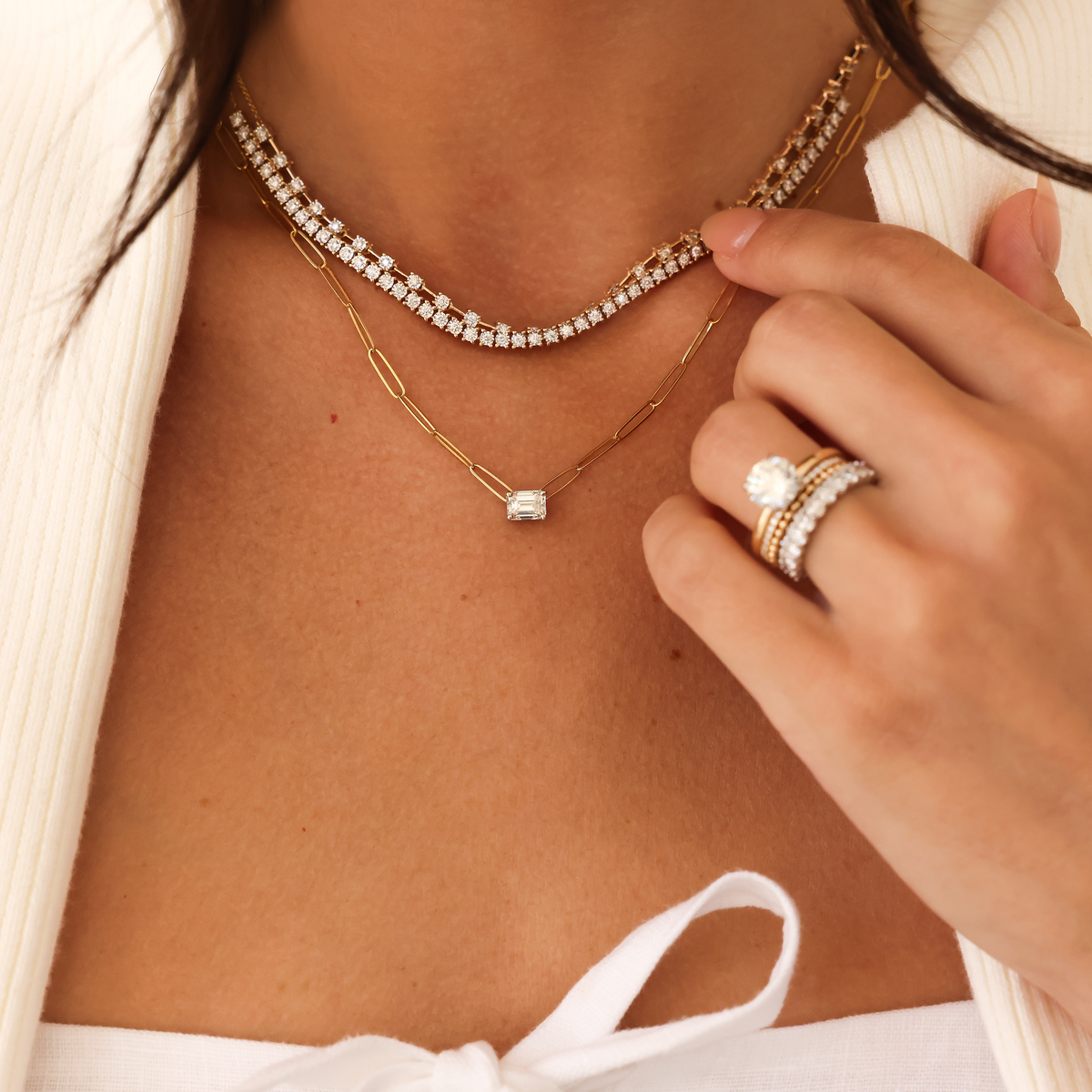 DRD 1.00 ct. Emerald Cut Diamond Solitaire Paperclip Necklace