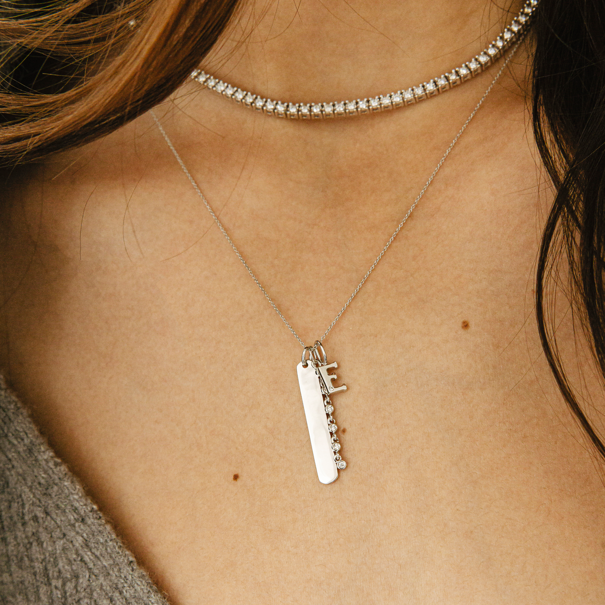 Lulu Jack Vertical Bar and Diamond Bezel Link Necklace