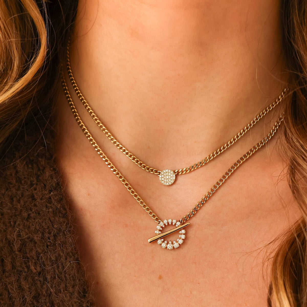 Lauren Joy Cuban Chain Disc Necklace - White Gold