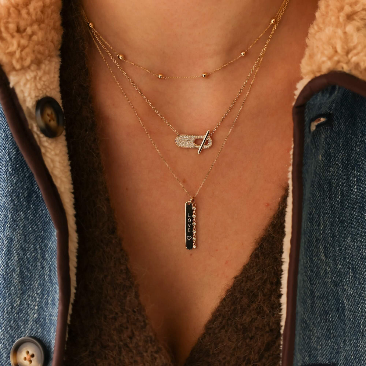 Lulu Jack Vertical Bar and Diamond Bezel Link Necklace