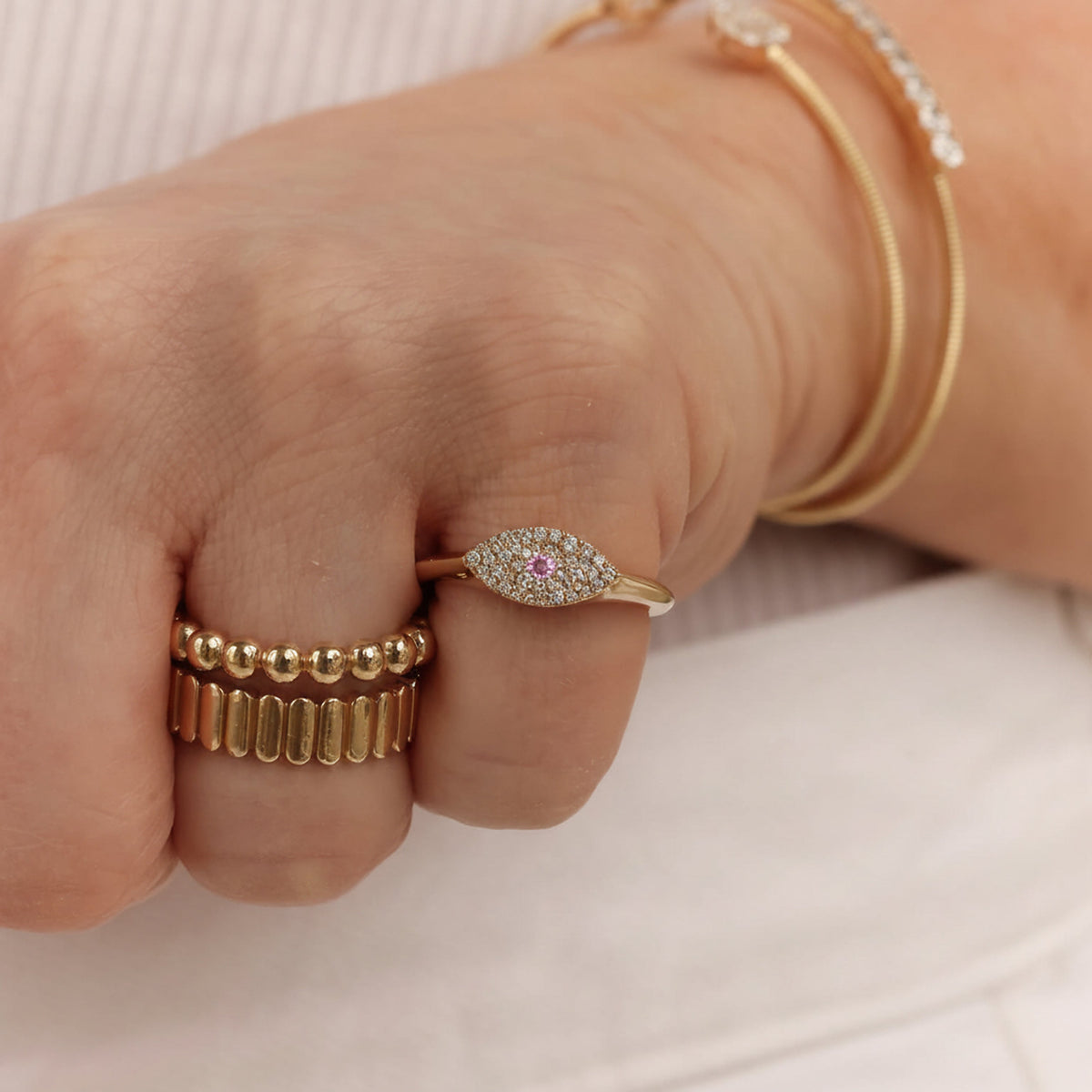 Carly Michelle Pink Sapphire Evil Eye Signet Ring