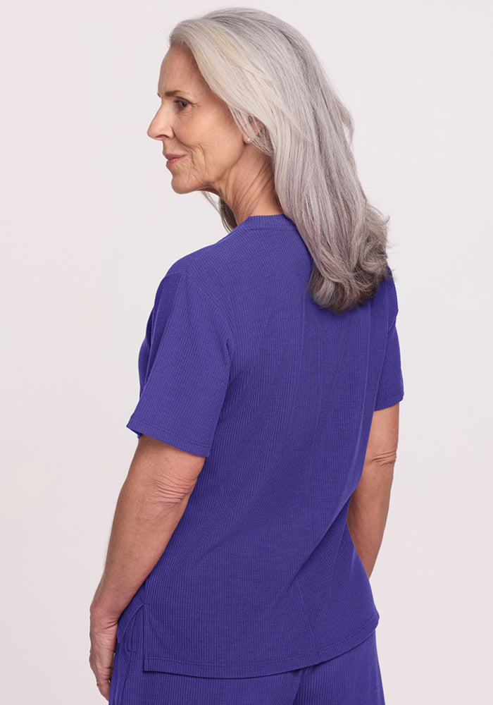 Delia Ribbed Short Sleeve - Berry Indigo