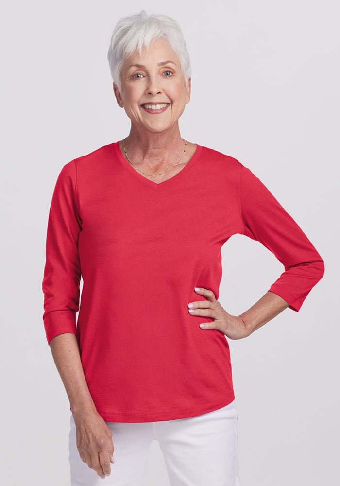 Elena 3/4 Sleeve V Neck - Berry Ice Pop
