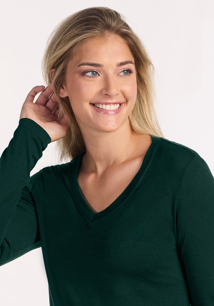 Lily V Neck Lounge Top - Deep Pine