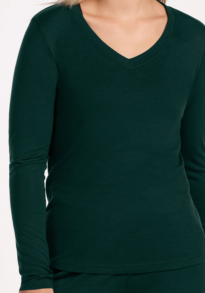 Lily V Neck Lounge Top - Deep Pine