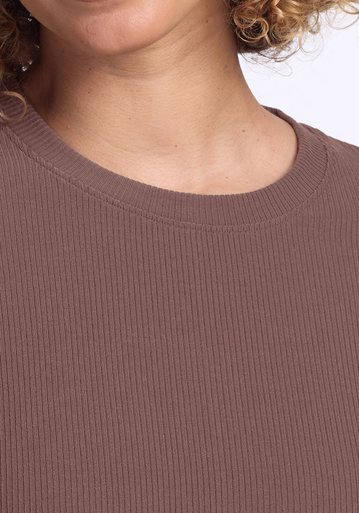 Delia Ribbed Short Sleeve - Peppercorn