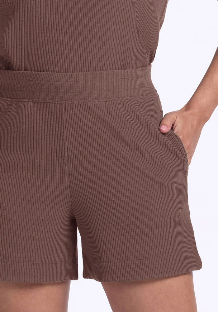 Maisey Ribbed Shorts - Peppercorn