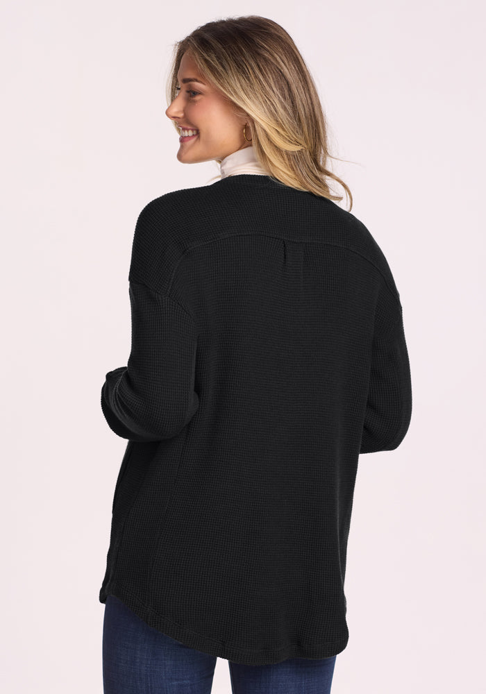 Oaklynn Petite Waffle Shacket - Black