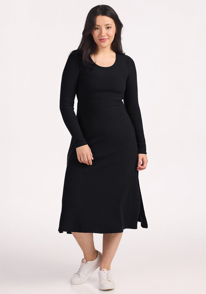 Caroline Ribbed Twirl Dress - Black