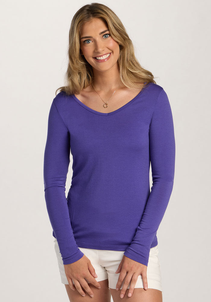 Layla V Neck Top - Berry Indigo