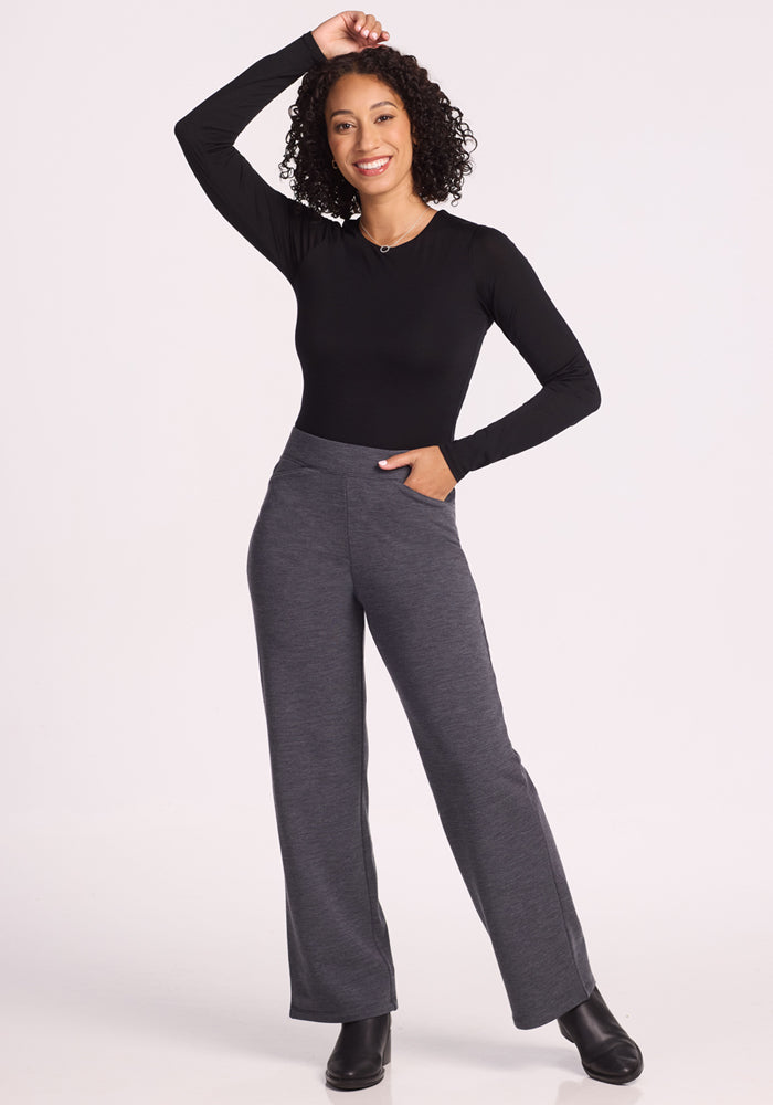 Ellie Wide Leg Pants - Cinder Melange