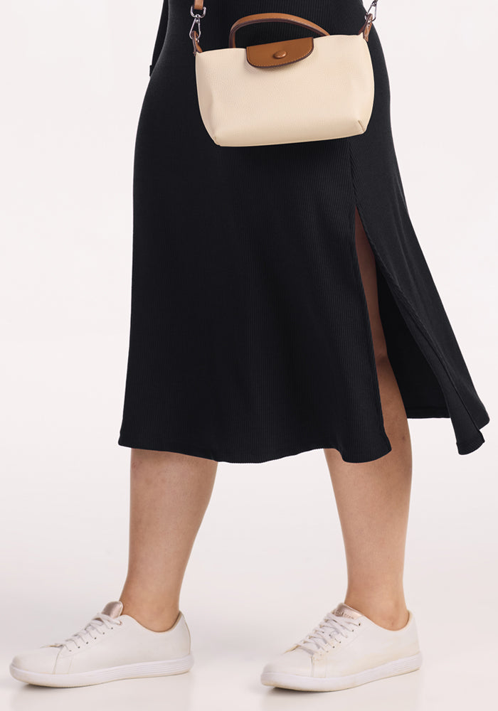 Caroline Ribbed Twirl Dress - Black
