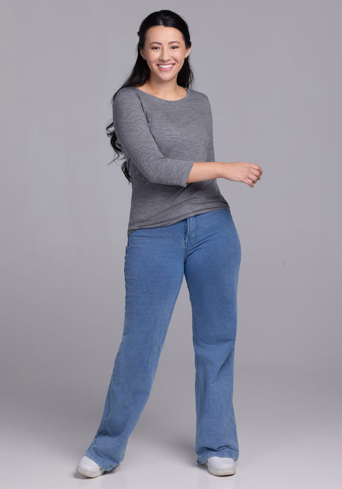 Jenny 3/4 Sleeve Crew Neck - Graphite Heather