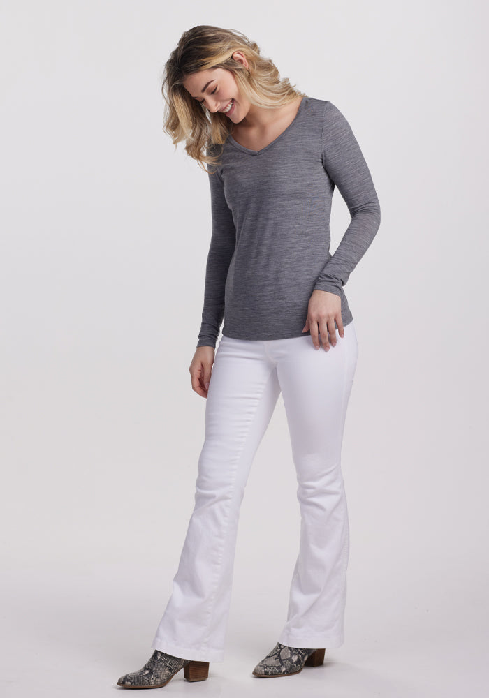 Layla V Neck Top - Graphite Heather