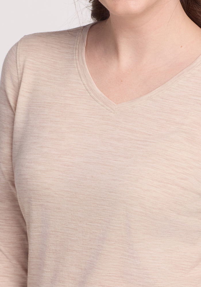 Elena 3/4 Sleeve V Neck - Cream Heather