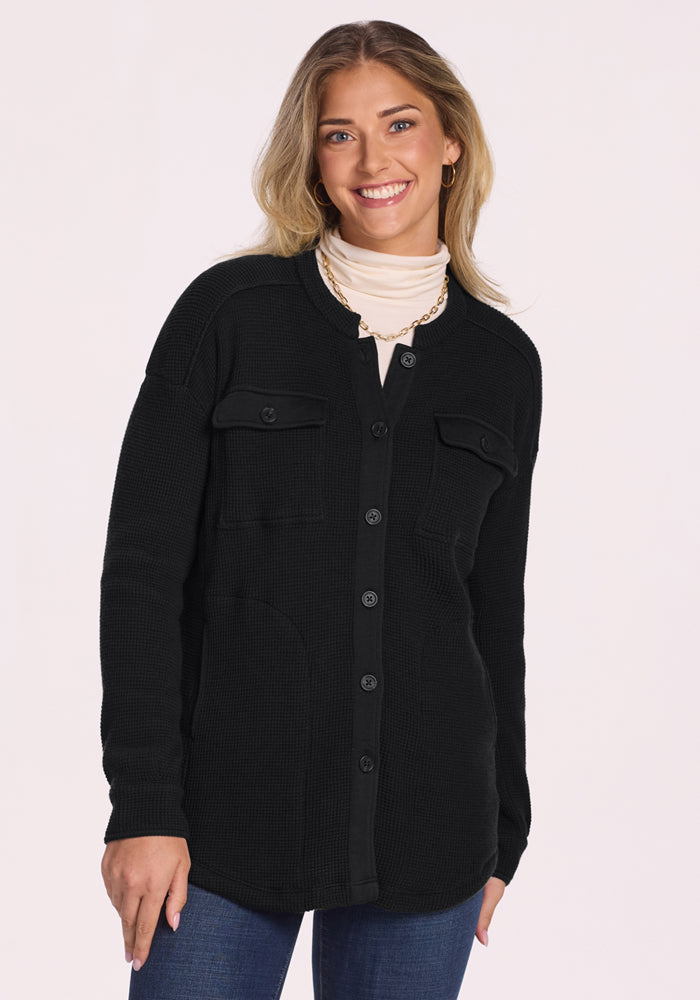 Oaklynn Waffle Shacket - Black