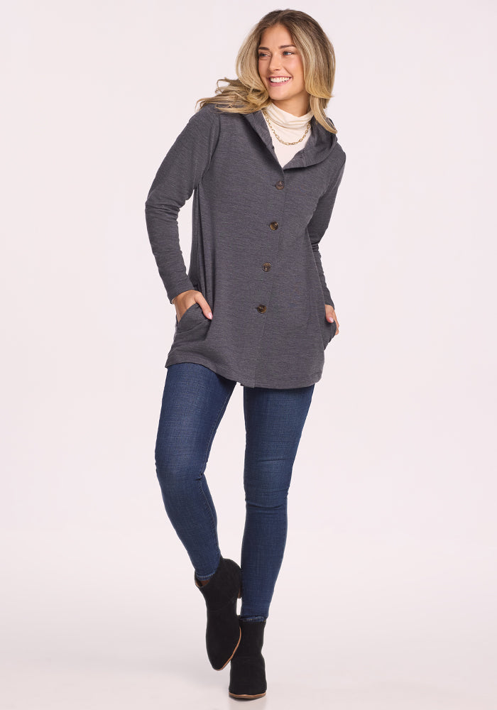 Edna Hooded Cardigan - Cinder Melange