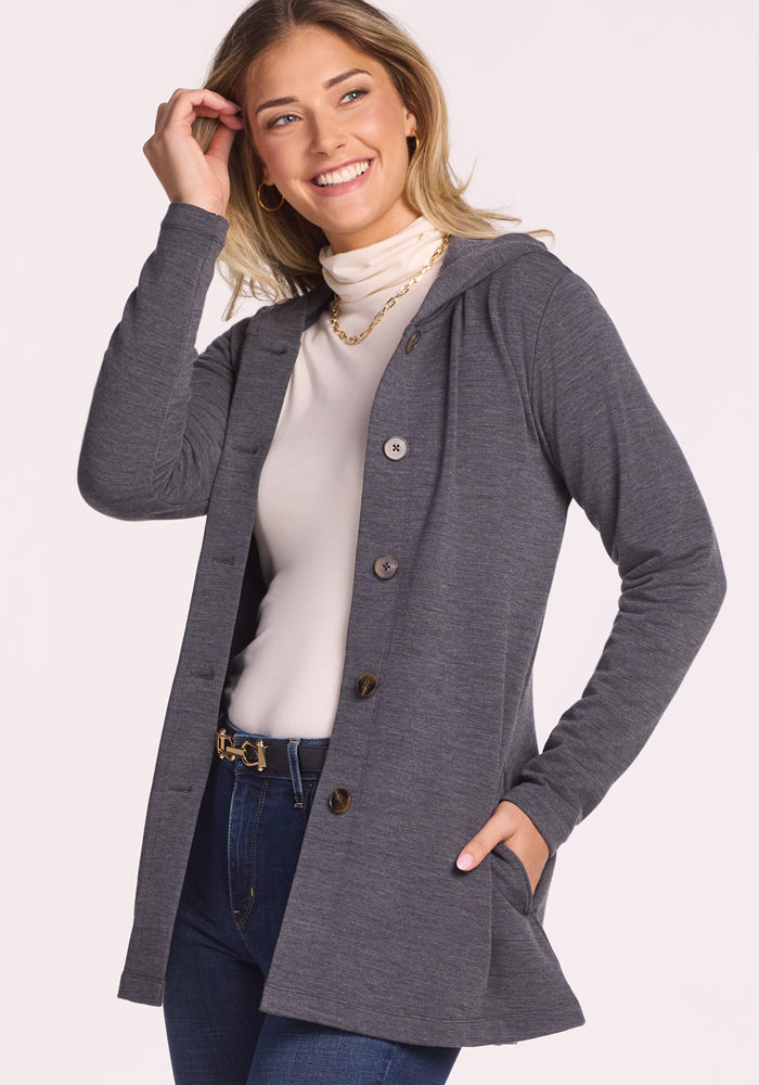 Edna Hooded Cardigan - Cinder Melange