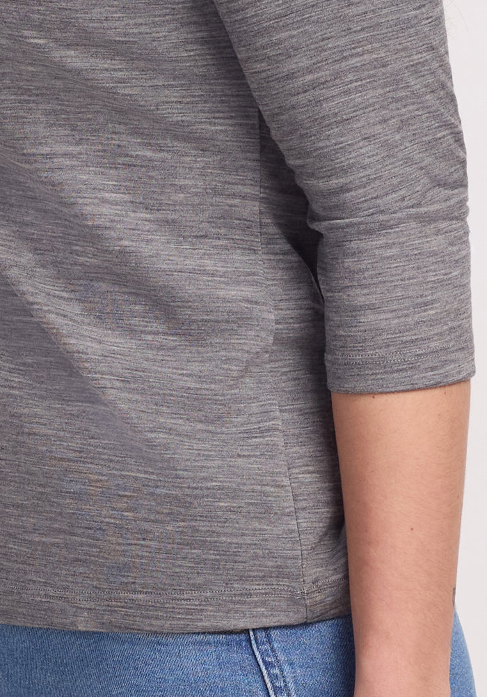 Elena 3/4 Sleeve V Neck - Graphite Heather