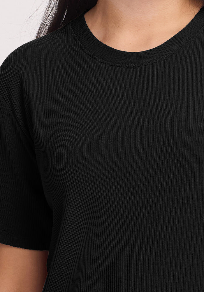 Delia Ribbed Short Sleeve - Black