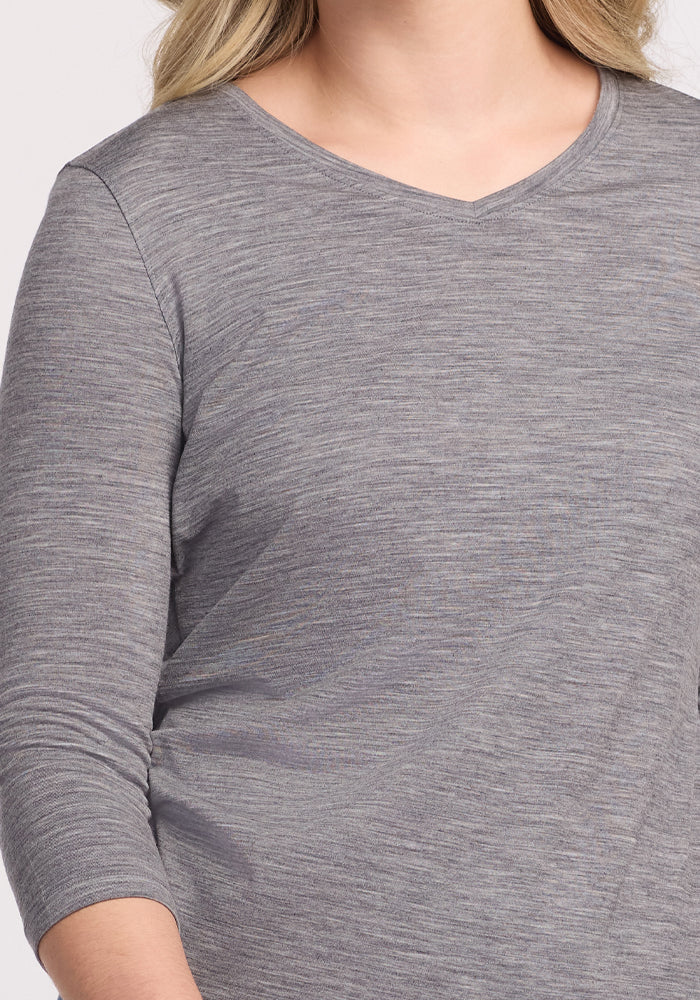 Elena 3/4 Sleeve V Neck - Graphite Heather