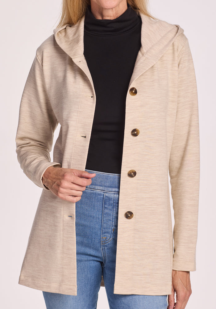 Edna Hooded Cardigan - Cream Heather