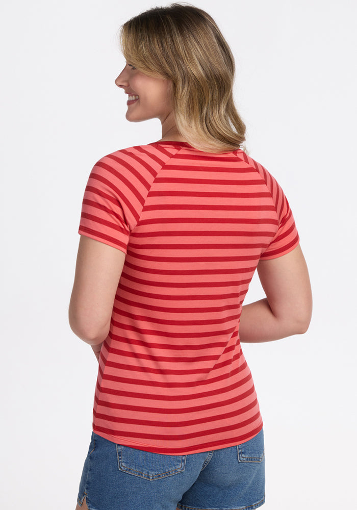 Mia V Neck - Wildberry Stripe