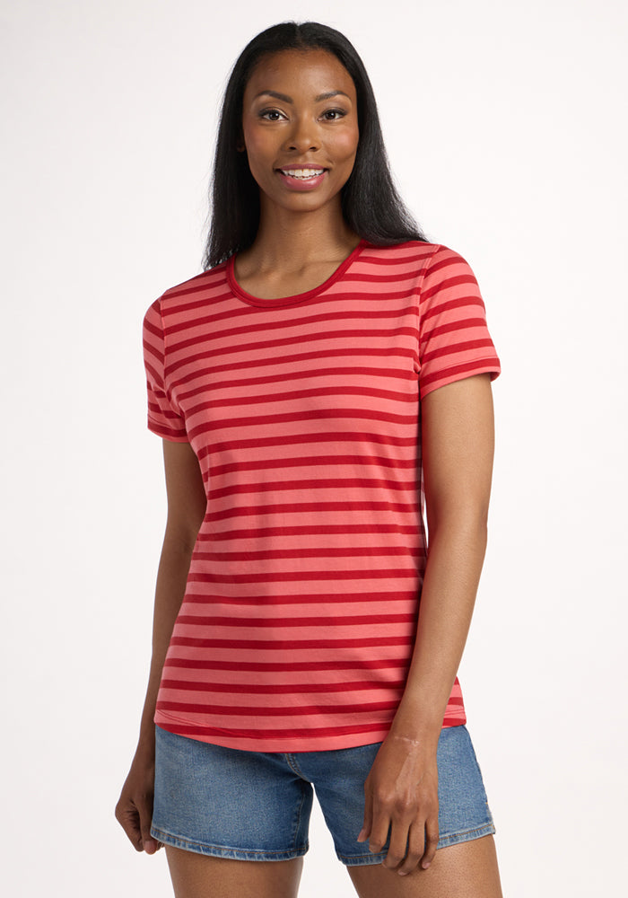 Liza Crew Neck Tee - Wildberry Stripe