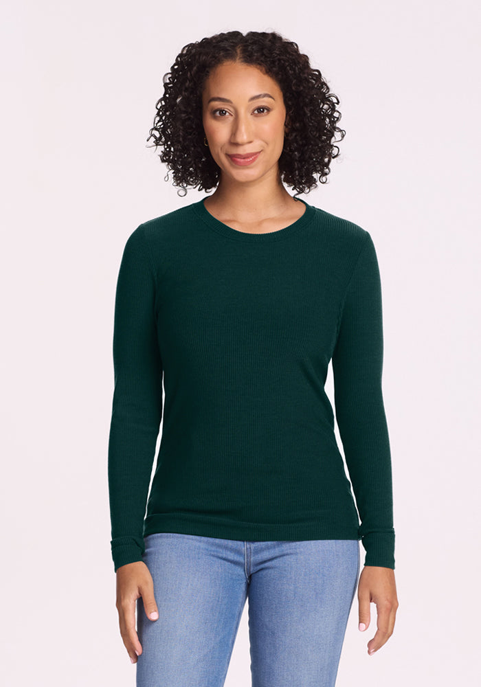 Hadley Ribbed Crew - Deep Pine