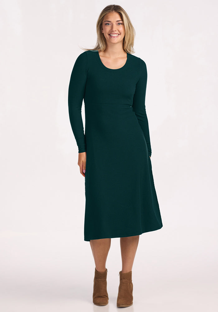 Caroline Ribbed Twirl Dress - Deep Pine