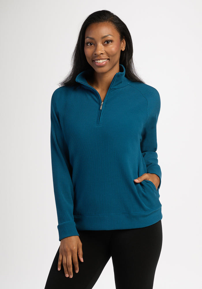 Quinn Ribbed 1/4 Zip - Blue Pine