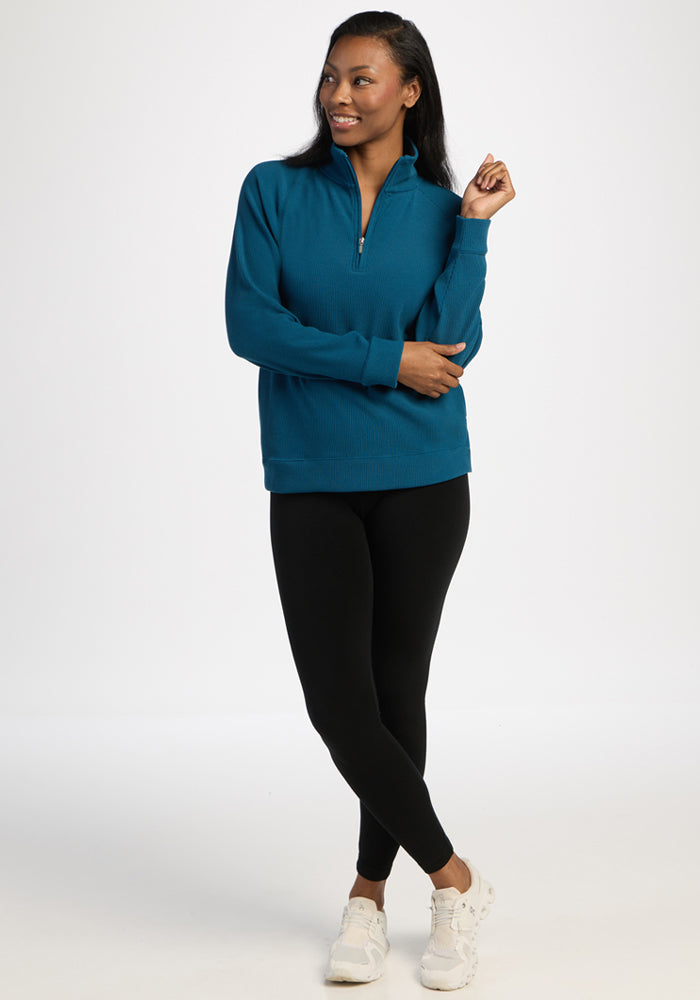 Quinn Ribbed 1/4 Zip - Blue Pine