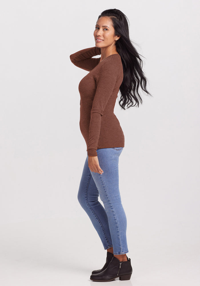 Reese Ribbed Henley - Sable Heather