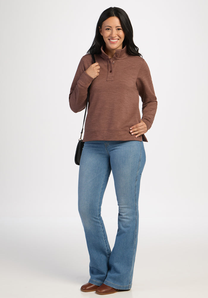 Annie 3 Button Pullover - Sable Heather