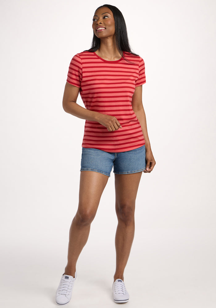 Liza Crew Neck Tee - Wildberry Stripe