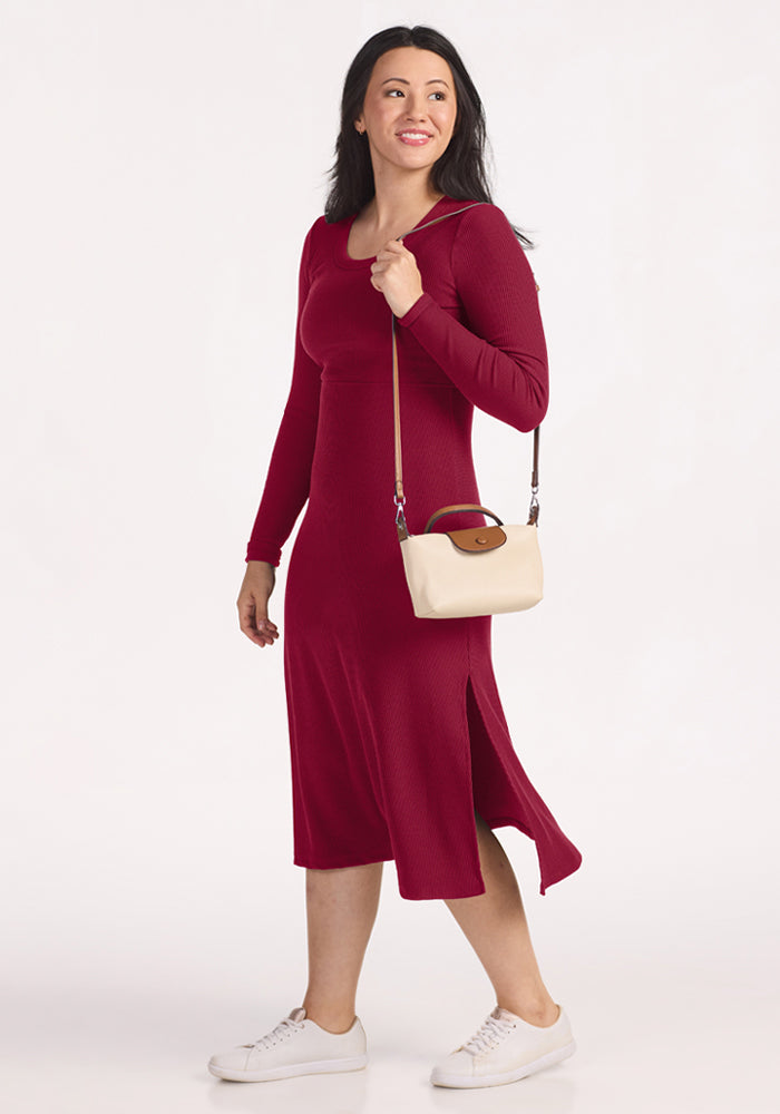 Caroline Ribbed Twirl Dress - Beet Red