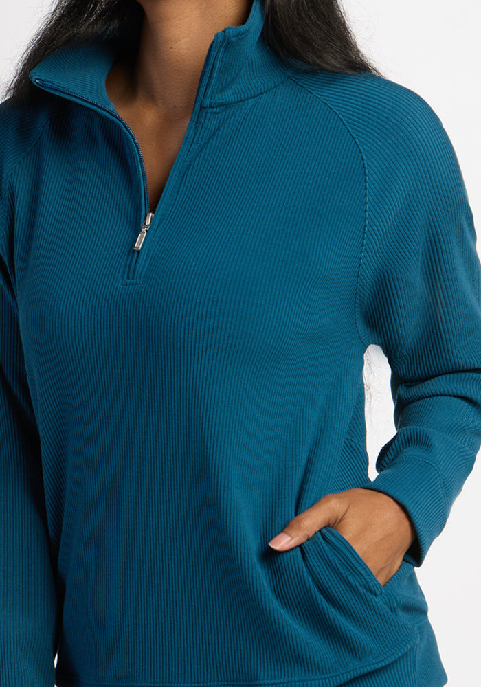 Quinn Ribbed 1/4 Zip - Blue Pine