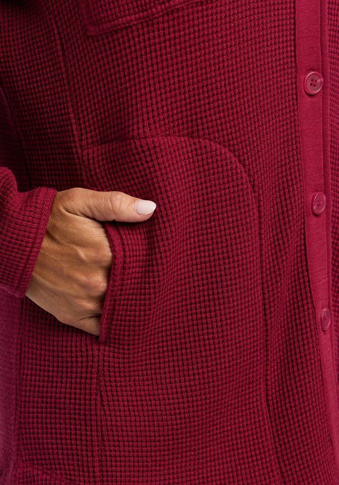 Oaklynn Waffle Shacket - Beet Red