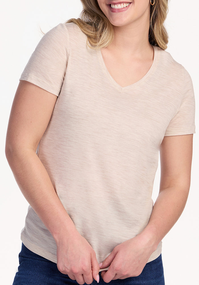 Junie V Neck - Cream Heather