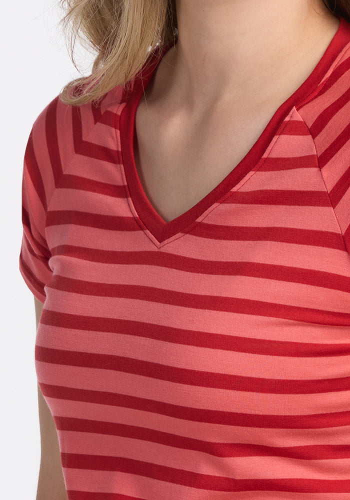 Mia V Neck - Wildberry Stripe