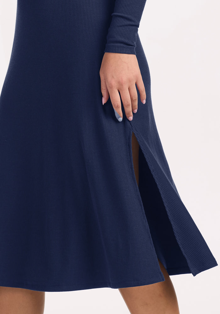 Caroline Ribbed Twirl Dress - Ocean Cavern