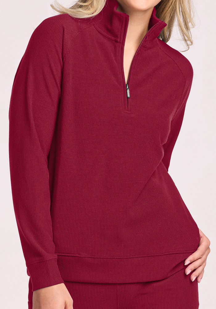 Quinn Ribbed 1/4 Zip - Beet Red