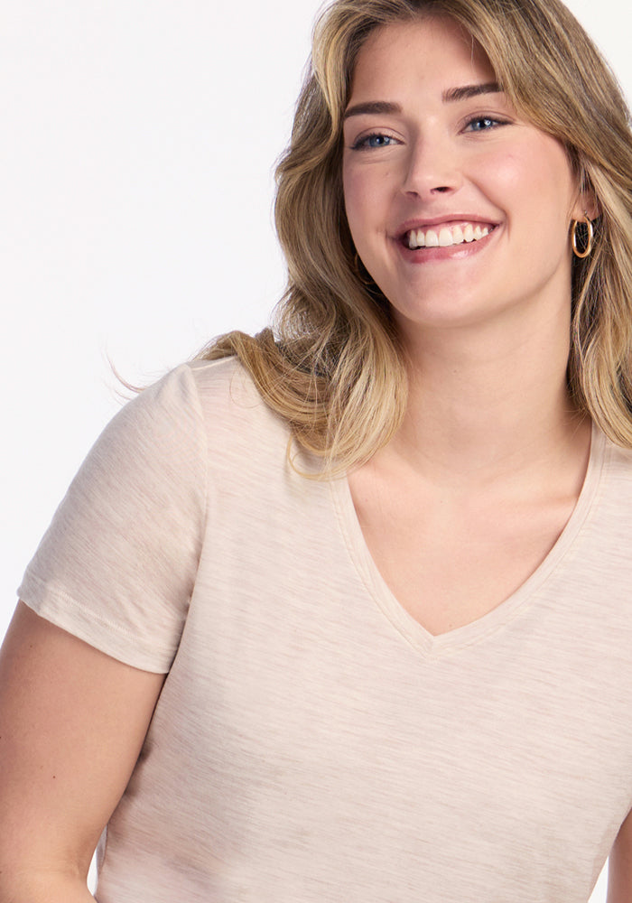 Junie V Neck - Cream Heather