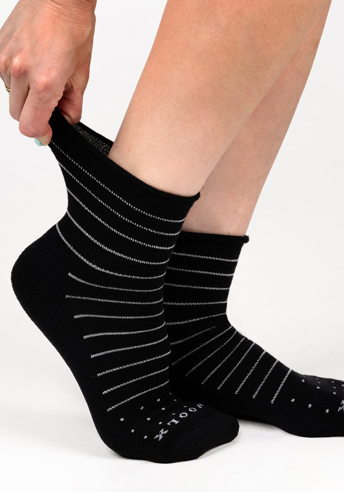 Womens Derby Roll Top Sock - Black