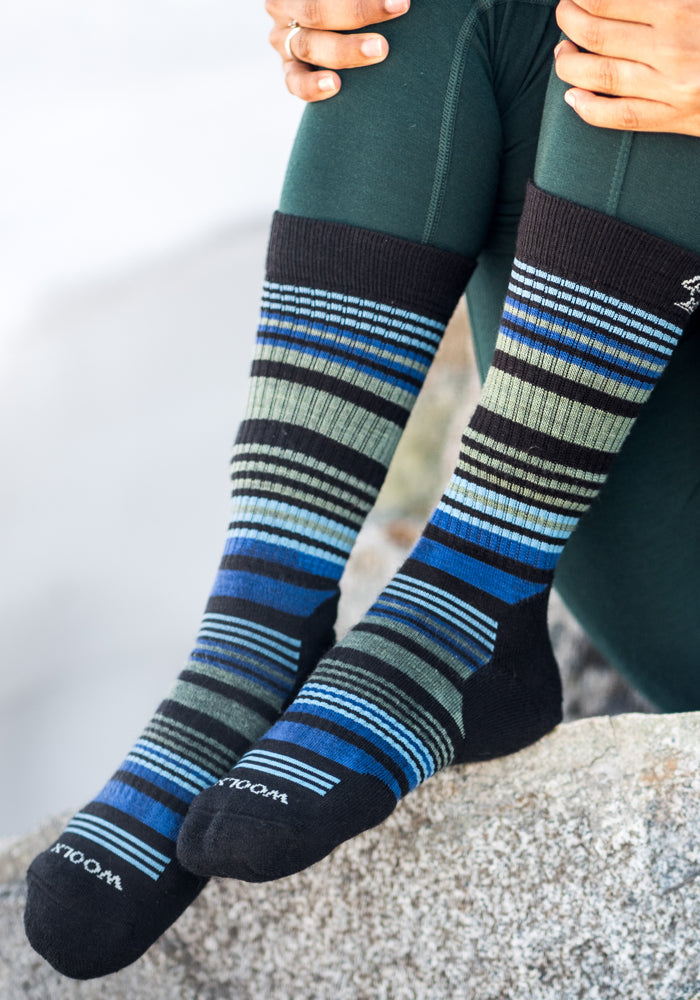 Womens Everyday Crew Socks - Black Stripe