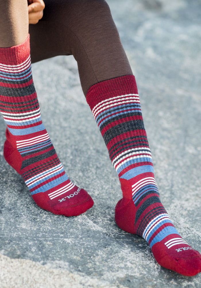Womens Everyday Crew Socks - Rhubarb Stripe