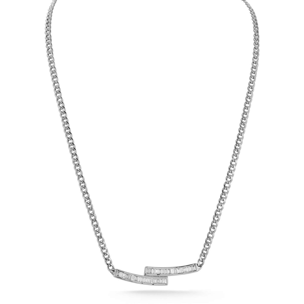 Sadie Pearl Bypass Cuban Chain Bar Necklace